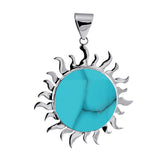 Handcrafted sterling silver sun pendant with vibrant Turquoise Shell, artisan Bali jewelry for bold everyday style.